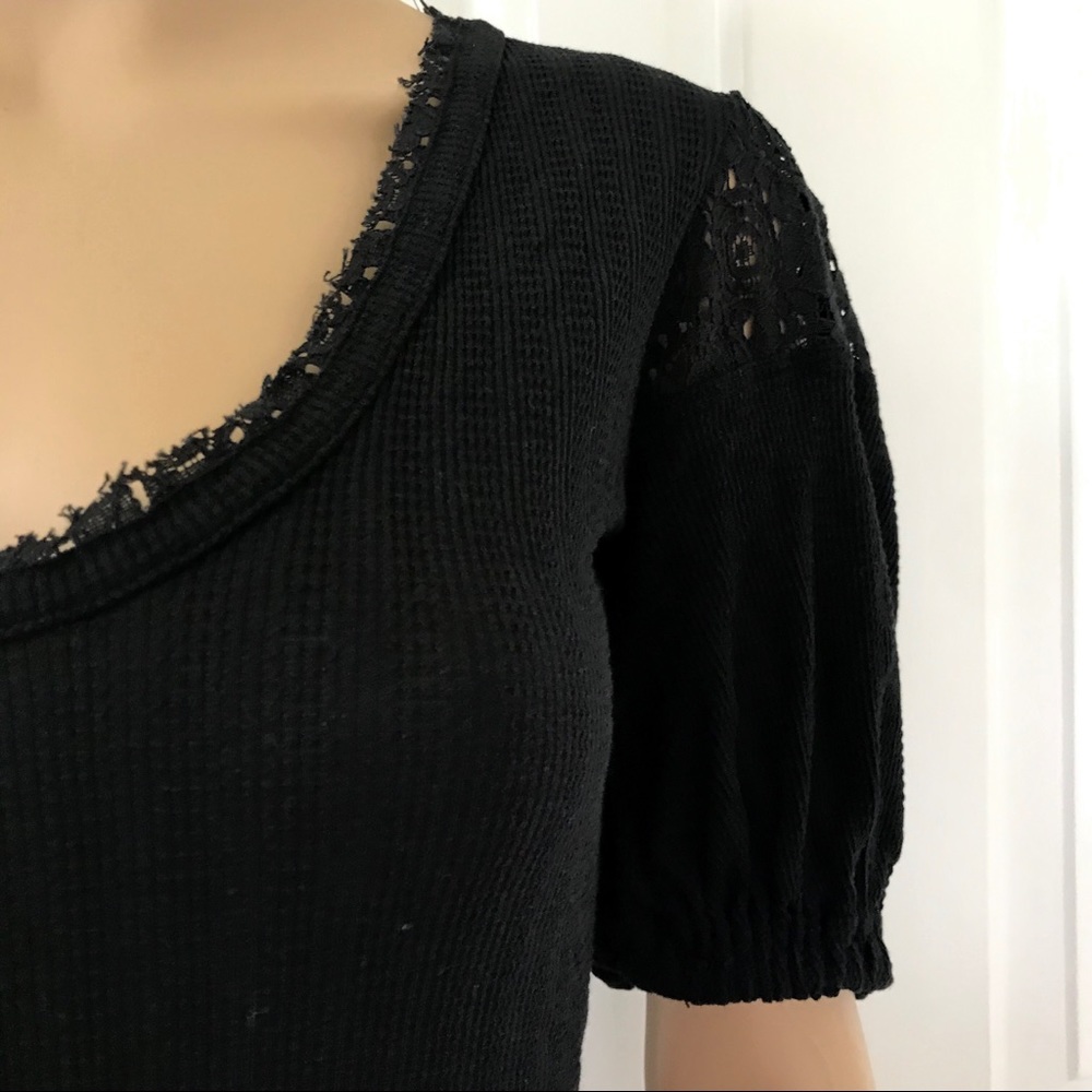 NWT free people bubble sleeve lace black top S - Picture 6 of 8
